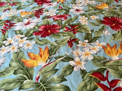 6yds Hawaiian Tropical Floral Fabric Trendtex ST-512 Red Yellow White Light Blue - Image 1 of 4