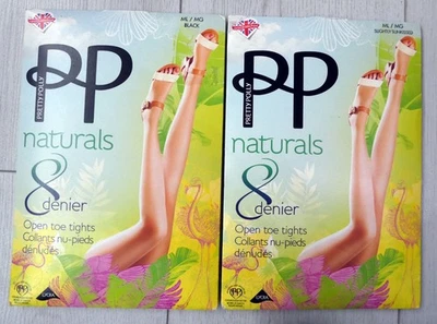2 Pairs Pretty Polly 8 Denier Ultrasheer Open toe/Toeless Tights, 2 Colours M/L - Image 1 of 4