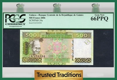 TT PK 39a 2006 GUINEA 500 FRANCS PCGS 66 PPQ GEM NEW - Image 1 of 2