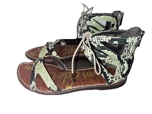 Sam Edelman Gwenna grüne Schlangenleder Gladiator Leder Sandalen Reißverschluss-Knöchel Größe 7,5M - Bild 1 von 6
