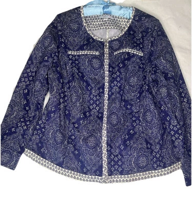Isaac Mizrahi Live! Дамаск смешанные печати синий белый молнии куртка блейзер Sz 18 Вт - Изображение 1 из 4