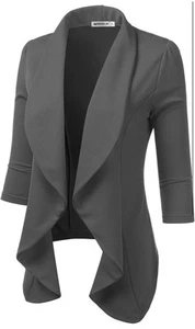 DOUBLJU Lightweight Thin 3/4 Sleeve Open Front Blazer Business Casual - Picture 1 of 6