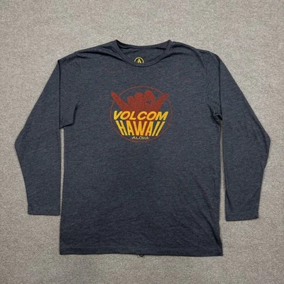 Volcom Men's Shirt Size M Gray Long Sleeve Hawaii Aloha Graphic Tee Surfer Beach - Image 1 of 4