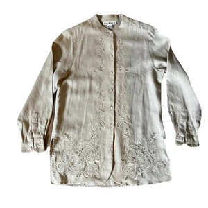 Vintage REAL CLOTHING SAKS FIVE AVENUE Damen S beige 100% Leinen Shirt Tunika Top - Bild 1 von 9