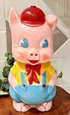 VTG 1950's Ideal 11.5" Porky Piggy Pig Hard Plastic Coin Bank~1-2317 Red Cap - Image 1 of 4