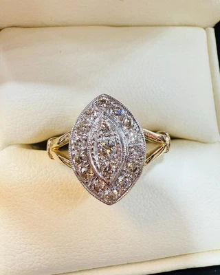 9ct Yellow/ White Gold Natural Diamond Marquise Shape Ring - Bild 1 von 4