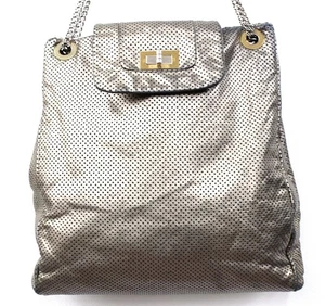 Chanel Punching Leather Chain Shoulder Bag Handbag Silver Used - Picture 1 of 10