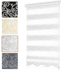 Doppelrollo ohne Bohren Duorollo Klemmfix Fensterrollo Zebra Rankenmuster Perlen - Bild 1 von 34