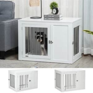 PawHut Furniture Style Dog Crate Cage, w/ Double Doors, for Dog, White - Picture 1 of 23