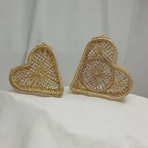 Schmuckschatullen aus Korbgeflecht in Herzform Handarbeit Boho verschachtelt 2er Set - Bild 1 von 16