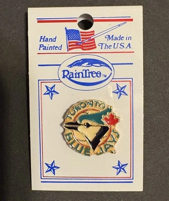 Vintage TORONTO BLUE JAYS RAINTREE HAND PAINTED Enamel Lapel PIN NEW OLD STOCK - Image 1 of 3