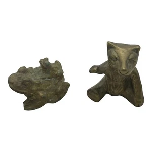 Vintage Solid Brass Frog and Bear Miniature Figurines - Picture 1 of 10