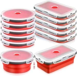 10 Pcs 27 Oz Large Silicone Collapsible Food Storage Containers with Airtight Li - Picture 1 of 12