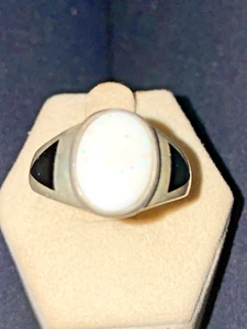 WK 925 China Sterling Silver 5ct Opal W/ Black Onyx Accents Signet Style Ring-10 - Picture 1 of 14