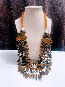 Tigers eye nugget 4 strand necklace 22-28 in statement beaded hand made Boho - Picture 1 of 6