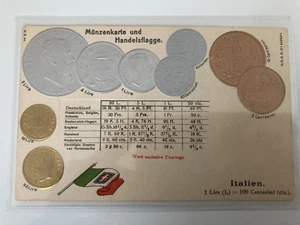 Münzkarte mit Nationalflagge -Italien - Prägedruck - AK - Bild 1 von 2