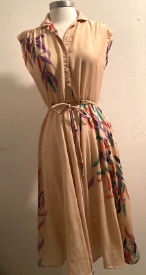 Vestido midi boho hippy estampado tropical vintage años 70 talla M Foto 1 de 4