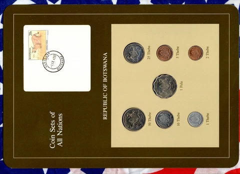 Coin Sets of All Nations Botswana wcard 1981 & 1984 UNC Caraca1 Pula 2 Thebe 81 Cover