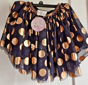 NWT CUTE AS A BUTTON party princess gold polka dots black tutu mesh skirt size 7 - Picture 1 of 5