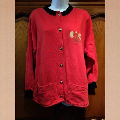 Gilet rouge molletonné & brodé - T. U - Occasion - Photo 1/4