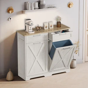 10/20 Gallon Wooden  Tilt Out Hamper Trash Recycling Cabinet for Kitchen Island - Picture 1 of 26