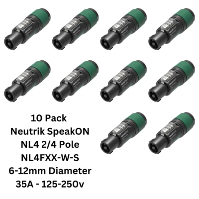 10x Pack Neutrik SpeakON NL4 4 Pole NL4FXX-W-S/L for Passive Speakers - Image 1 of 3