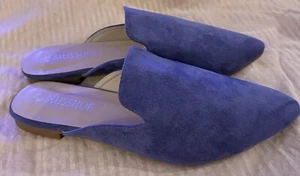 Women’s Musshoe Sz 10.5 Shoes Mules Flats Faux Suede Periwinkle Blue Pointed Toe - Picture 1 of 8