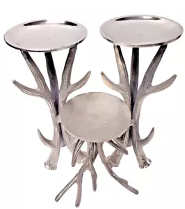 3pc Metal Antler Candle Votive Centerpiece Mantle Rustic Woodlands 13"x4.5" - Picture 1 of 12