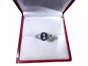 1.91 carat Oval Alexandrite, White CZ Solid 925 Sterling Silver Ring - Picture 1 of 12