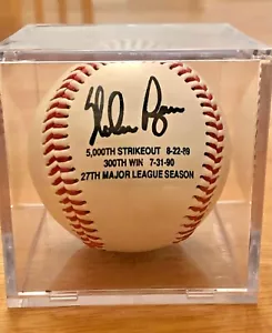 NOLAN RYAN 1991 Milestones (K & Wins) Baseball w/Facsimile Signature & Holder - Picture 1 of 2
