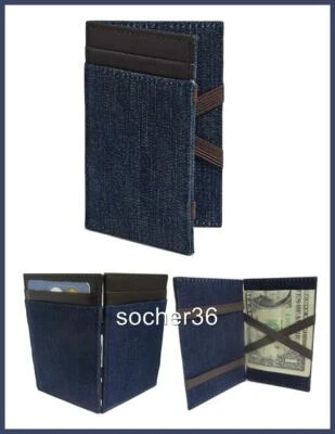 J CREW INSIDE OUT MAGIC WALLET DARK DENIM WASH FABRIC W/BROWN TRIM NWT - Image 1 of 4