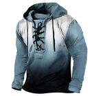 Men's Fashion Retro Print Lace-Up Sports Hoodie Long Sleeve Sweater M-3Xl Size