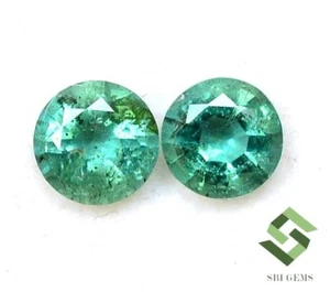 5 mm Certified Natural Emerald Round Cut Pair 0.81 CTS Faceted Loose Gemstones - Picture 1 of 6
