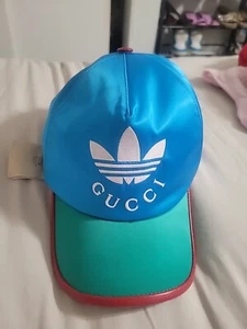 Gucci x Adidas SATIN BASEBALL CAP Hat Blue Green Red Size XS NWT Imperfect - Picture 1 of 2