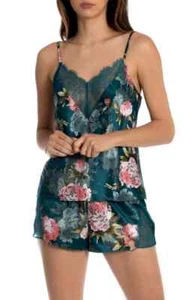 In Bloom Jonquil Women's Darby Floral Print Matte Short Satin Pajama Set Teal - Picture 1 of 1