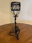 Vintage Twisted Wrought Iron Candle Stand Holder 16.75" Tall Gothic Medieval