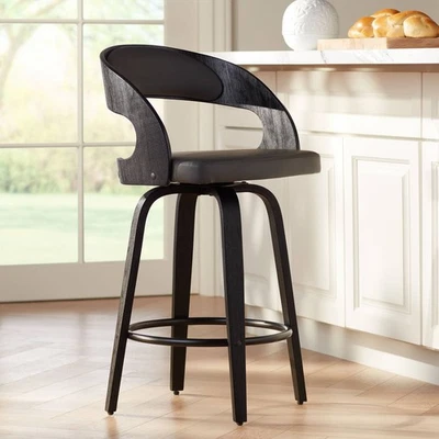 Shelly Black Swivel Bar Stool 25 3/4" High Gray Cushion Kitchen Counter Island - Image 1 of 4