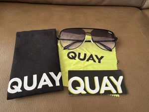 QUAY High Key Aviator Sunglasses ~ New ~ Oversized Lens ~ Black Rim -64-14-145 - Picture 1 of 16