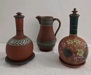 🔶️3x 1890s PRATTWARE POTTERY ENGLAND F & R PRATT CHRISTOPHER DRESSER REDWARE - Picture 1 of 24