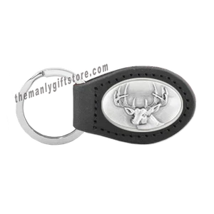 Whitetail Buck Deer Leather Concho Key Fob black keychain - Picture 1 of 1