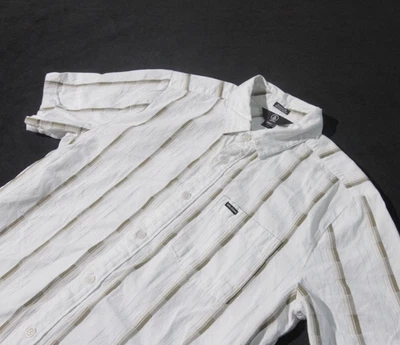 Volcom Shirt Mens Small Skater Button Up Short Sleeve White Striped - Image 1 of 4