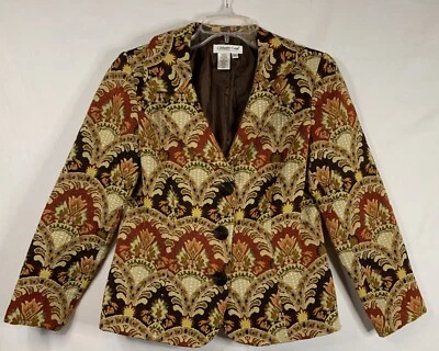 Chaqueta Coldwater Creek Forrada Arte Tapiz Obra Maestra Marrón Rojo Boho Y2K Talla 6 Foto 1 de 4