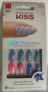 Kiss Nails Glam Fantasy Glue or Press on Medium Glitter Pink/purple Unicorn 3D - Picture 1 of 1