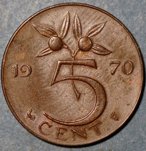 Netherlands 5 Cents 1970 KM# 181 - Picture 1 of 2