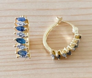 0.72ctw GENUINE SAPPHIRE STONE & DIAMOND HUGGIE EARRINGS NEW!! - Picture 1 of 3