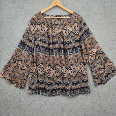 ALYX Top Womens 3X Floral Semi Sheer Lined Long Bell Sleeve Peasant Bohemian 2pc - Image 1 of 4