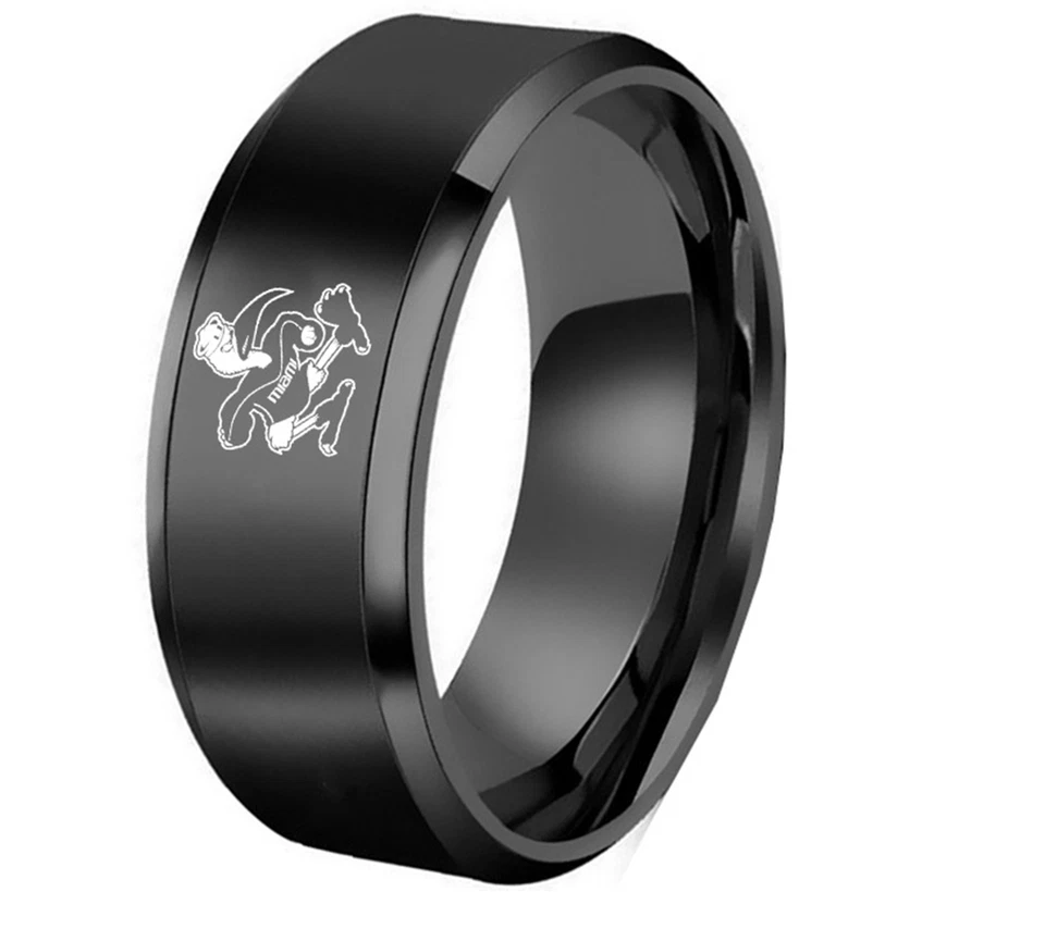 Кольцо с гравировкой Miami Hurricanes черное нержавеющая сталь размер 6 7 8 9 10 11 12 13 - Изображение 1 из 1