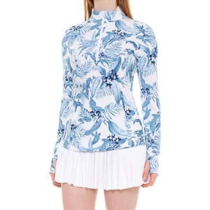 NWT TOMMY BAHAMA TABU JUNGLE WHITE BLUE Long Sleeve Mock Golf Shirt M L & XL - Bild 1 von 2