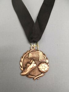 bronze soccer medal black neck drape 1 3/4" diameter PDU 32170-S