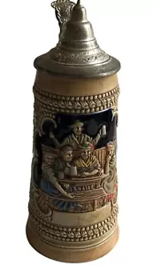 VINTAGE BUDWIESER GERMAN TAVERN SCENE CERAMARTE STIEN 1976 LIDDED BEER MAN CAVE - Picture 1 of 10